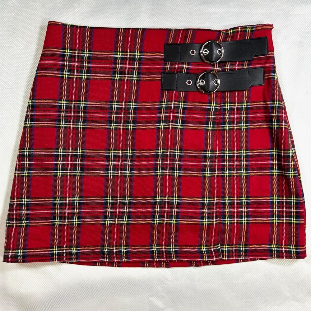 NWT Forever 21 Dual Buckle Pleated Plaid Kilt/Skirt, S